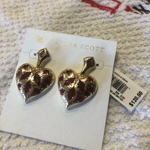 NWT Kendra Scott gold Holland hearts earrings in pink crystal